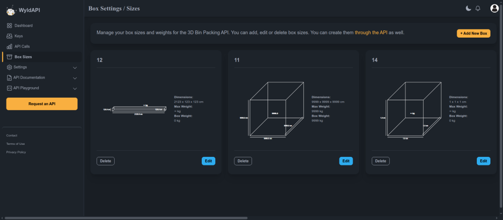 Box Sizes - WyldAPI API Platform